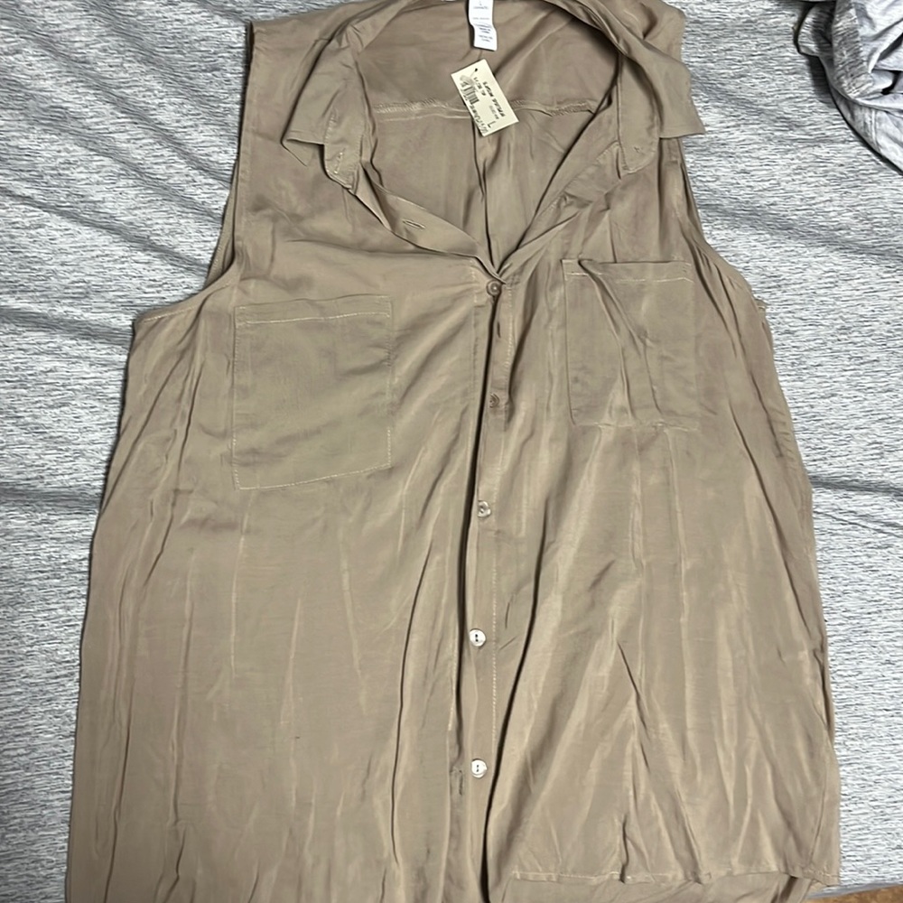 Tan button down tank top